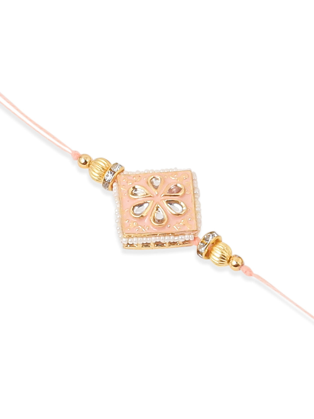NVR Set of 2 Handmade Peach Kundan Studded Bhaiya Bhabhi Rakhi Set, Combo for Rakshabandhan | Grocsy