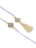 NVR Set of 2 Handmade Blue Kundan Studded Bhaiya Bhabhi Rakhi Set, Combo for Rakshabandhan | Grocsy