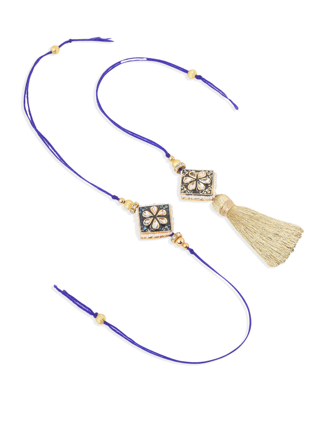 NVR Set of 2 Handmade Blue Kundan Studded Bhaiya Bhabhi Rakhi Set, Combo for Rakshabandhan | Grocsy