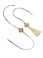 NVR Set of 2 Handmade Blue Kundan Studded Bhaiya Bhabhi Rakhi Set, Combo for Rakshabandhan | Grocsy