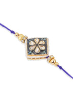 NVR Set of 2 Handmade Blue Kundan Studded Bhaiya Bhabhi Rakhi Set, Combo for Rakshabandhan | Grocsy