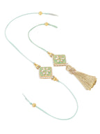 NVR Set of 2 Handmade Sea Green Kundan Studded Bhaiya Bhabhi Rakhi Combo | Grocsy