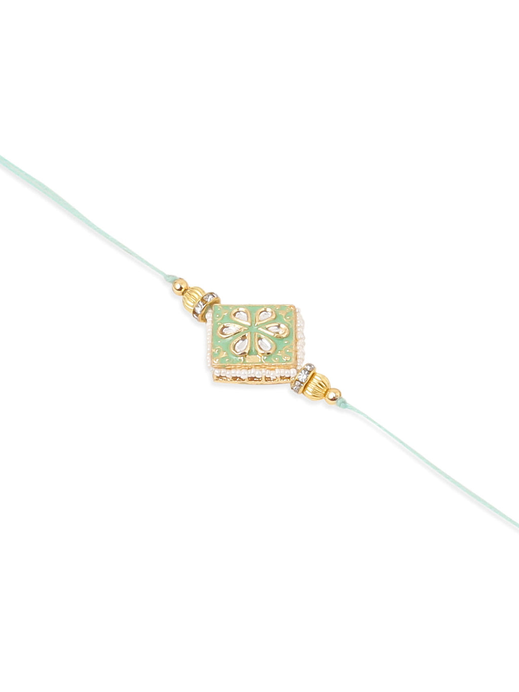 NVR Set of 2 Handmade Sea Green Kundan Studded Bhaiya Bhabhi Rakhi Combo | Grocsy