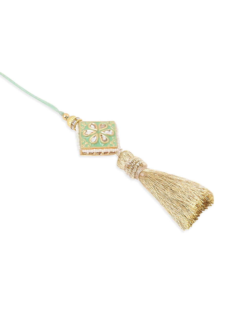 NVR Set of 2 Handmade Sea Green Kundan Studded Bhaiya Bhabhi Rakhi Combo | Grocsy