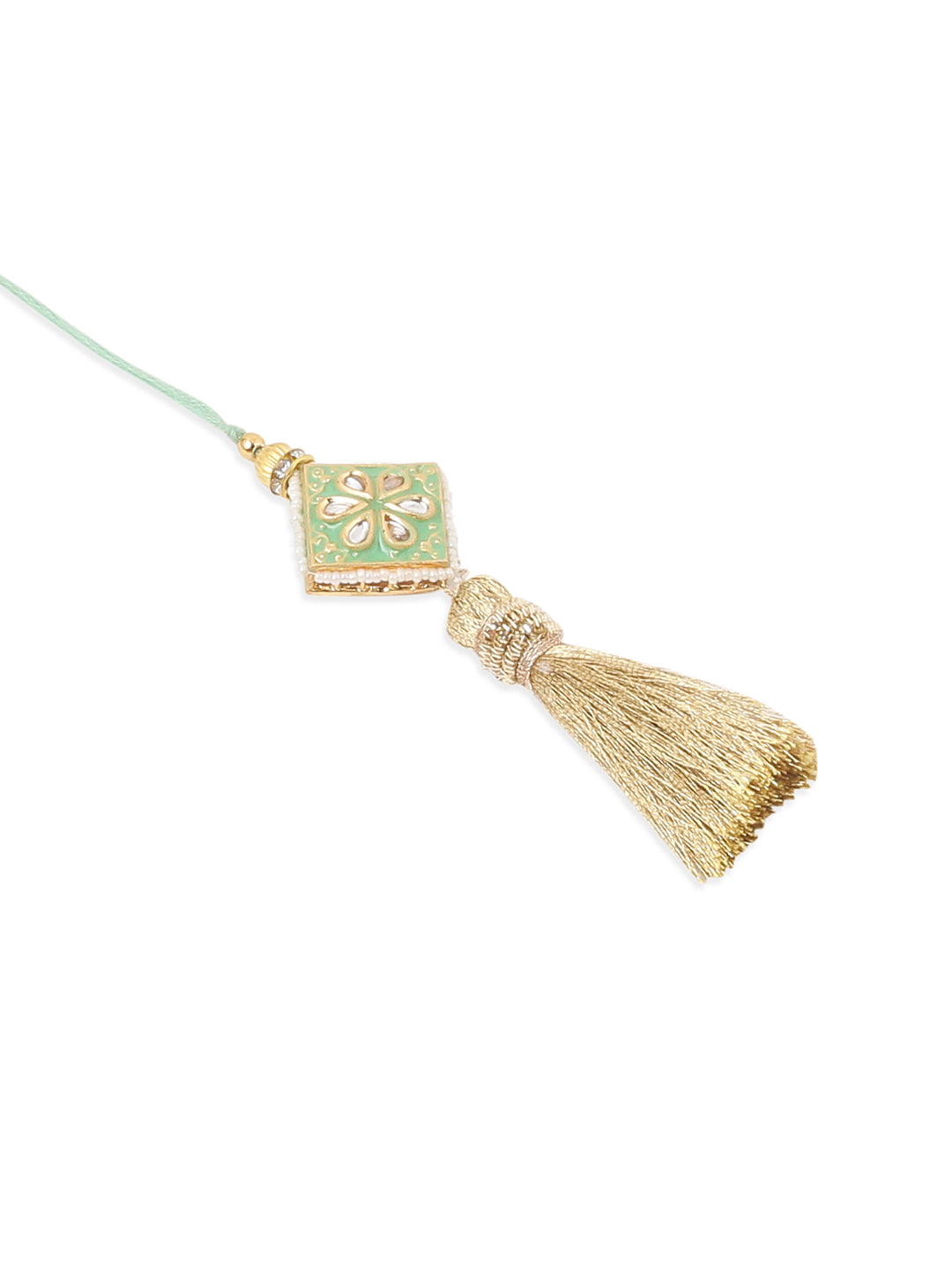 NVR Set of 2 Handmade Sea Green Kundan Studded Bhaiya Bhabhi Rakhi Combo | Grocsy