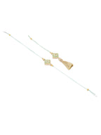 NVR Set of 2 Handmade Sea Green Kundan Studded Bhaiya Bhabhi Rakhi Combo | Grocsy