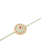 NVR Men Set of 2 Peach & Green Kundan Studded Round Floral Design Rakhi Combo | Grocsy