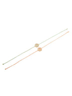 NVR Men Set of 2 Peach & Green Kundan Studded Round Floral Design Rakhi with Roli Chawal Chandan & Mishri | Grocsy