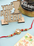 NVR Men's Red Kundan Studded Floral Design Thread Rakhi, Combo for Rakshabandhan | Grocsy