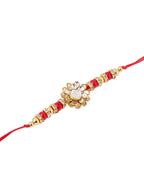 NVR Men's Red Kundan Studded Floral Design Thread Rakhi, Combo for Rakshabandhan | Grocsy