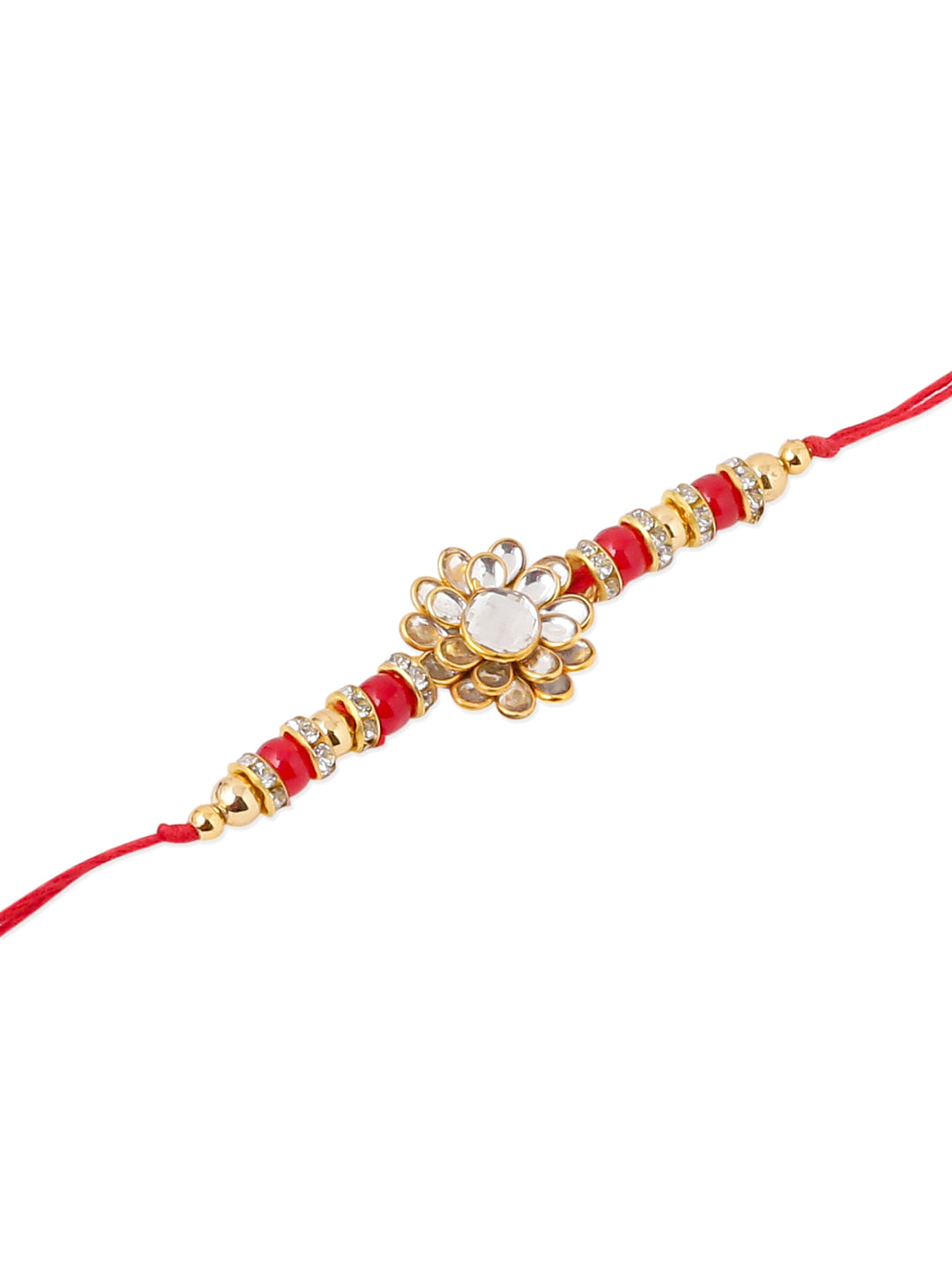 NVR Men's Red Kundan Studded Floral Design Thread Rakhi, Combo for Rakshabandhan | Grocsy