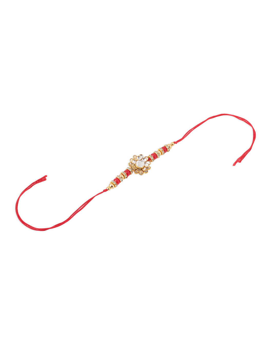 NVR Men's Red Kundan Studded Floral Design Thread Rakhi, Combo for Rakshabandhan | Grocsy