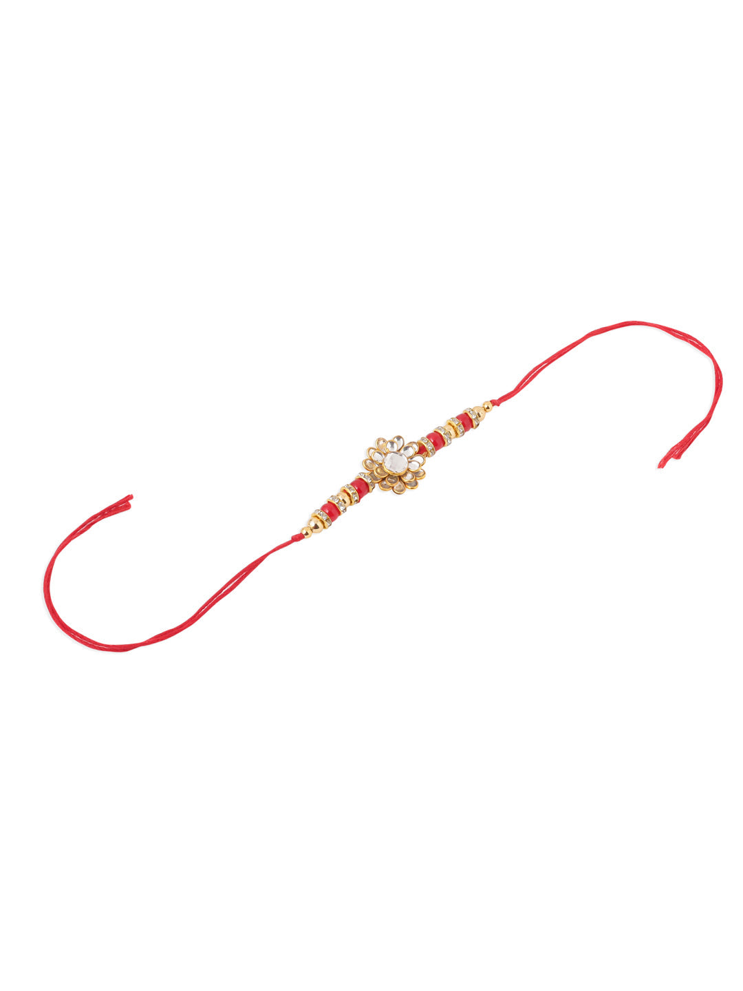 NVR Men's Red Kundan Studded Floral Design Thread Rakhi, Combo for Rakshabandhan | Grocsy