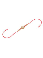 NVR Men Red Kundan Studded Floral Design Thread Rakhi with Roli Chawal Chandan & Mishri | Grocsy