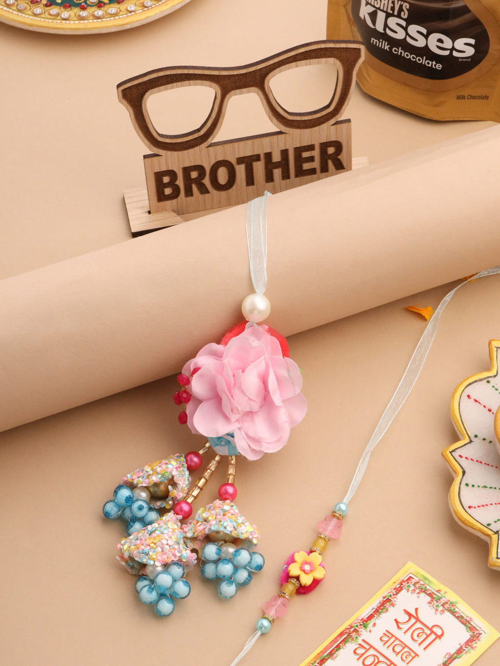 NVR Set of 2 Multicolor Artificial Beads Floral Design Bhaiya Bhabhi Rakhi Combo | Grocsy