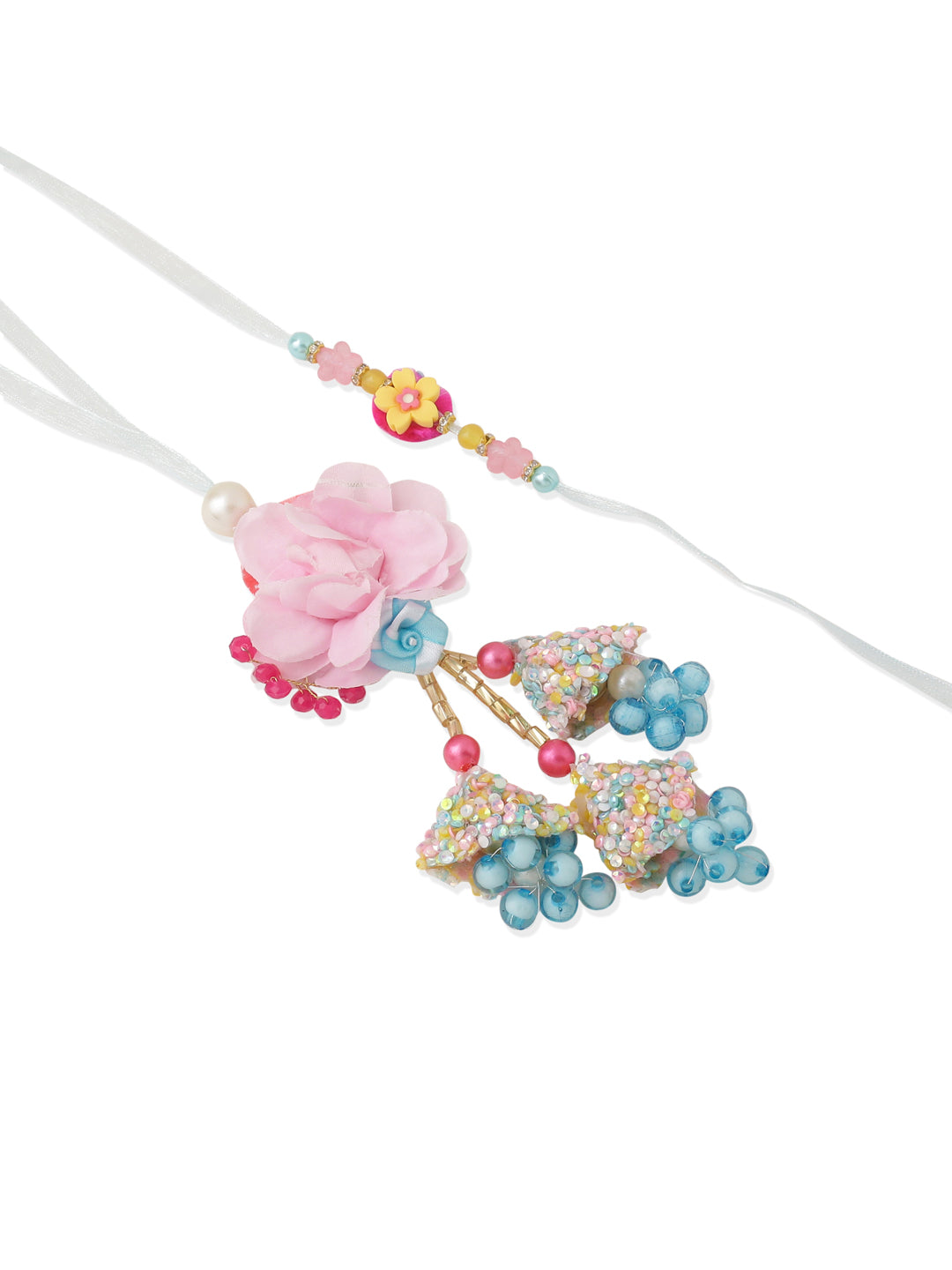 NVR Set of 2 Multicolor Artificial Beads Floral Design Bhaiya Bhabhi Rakhi Combo | Grocsy