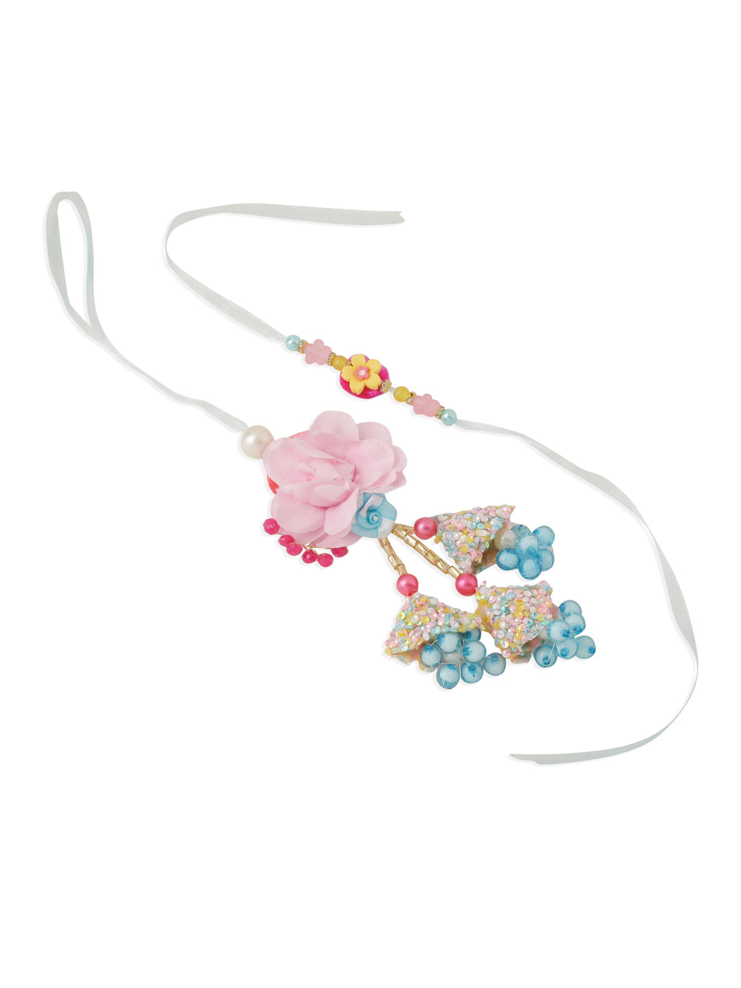 NVR Set of 2 Multicolor Artificial Beads Floral Design Bhaiya Bhabhi Rakhi Combo | Grocsy