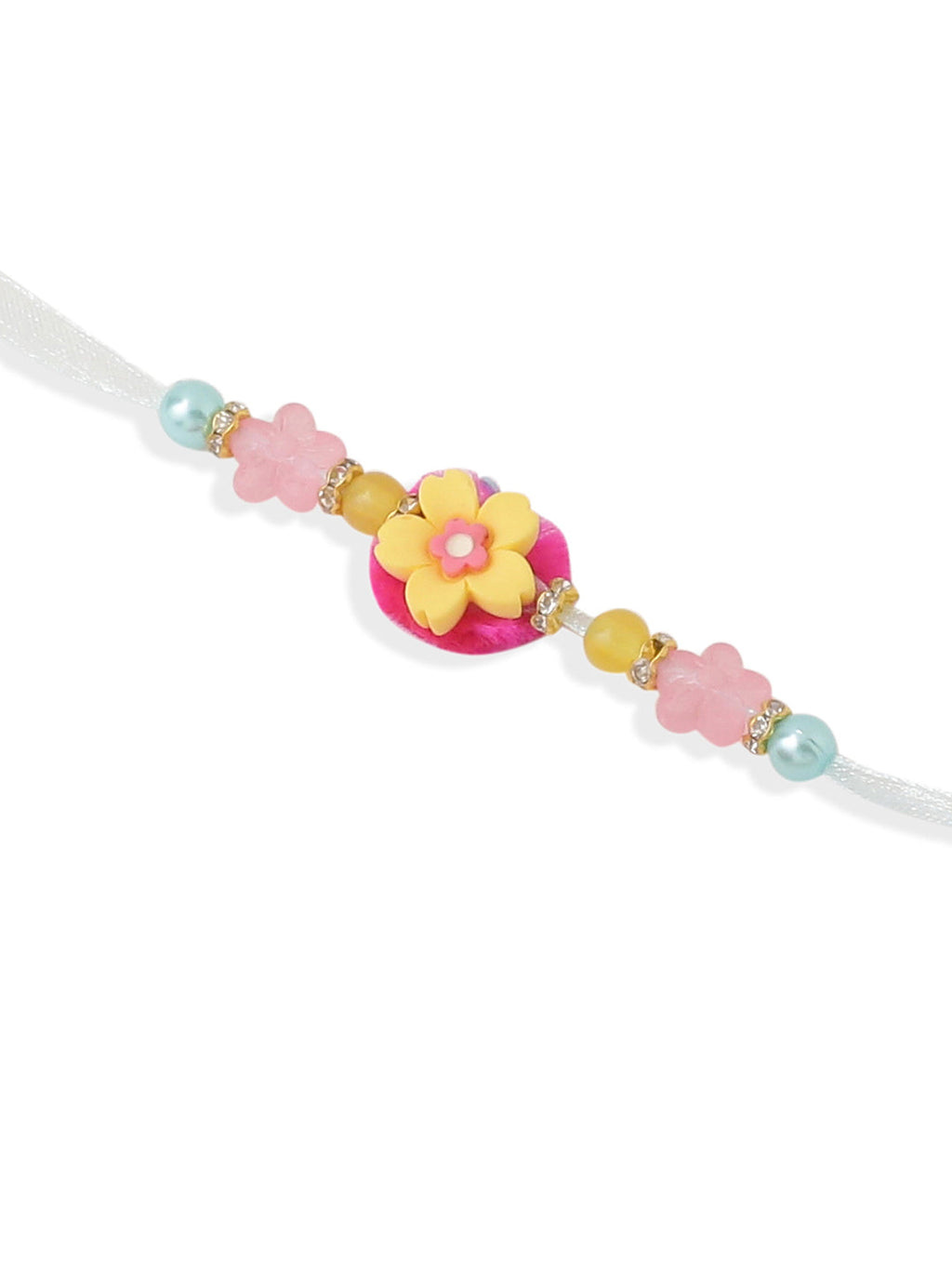 NVR Set of 2 Multicolor Artificial Beads Floral Design Bhaiya Bhabhi Rakhi Combo | Grocsy
