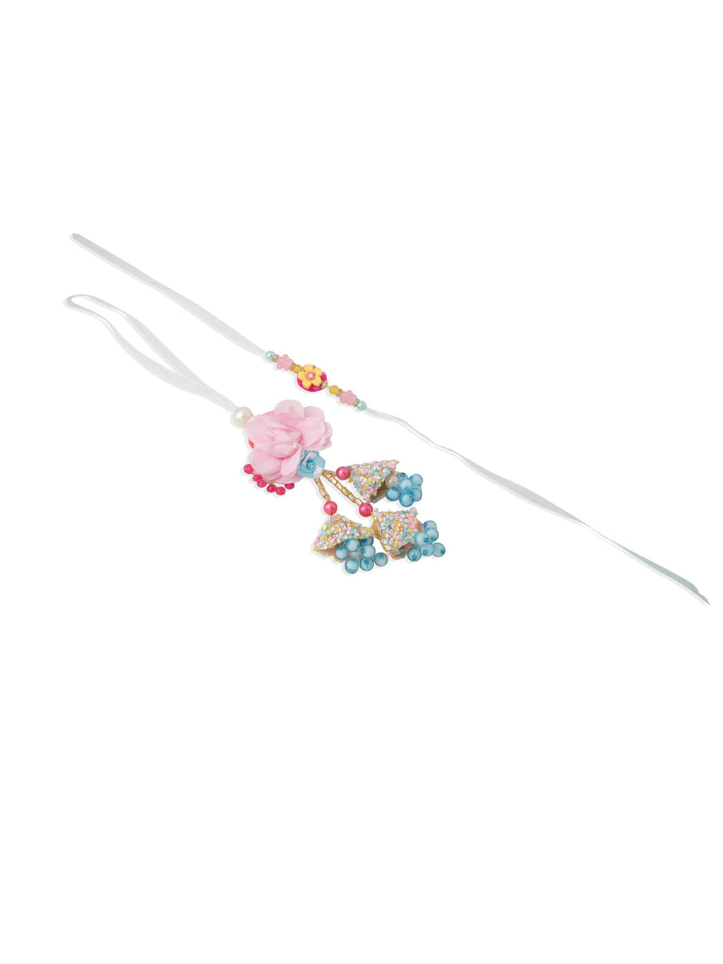NVR Set of 2 Multicolor Artificial Beads Floral Design Bhaiya Bhabhi Rakhi Combo | Grocsy