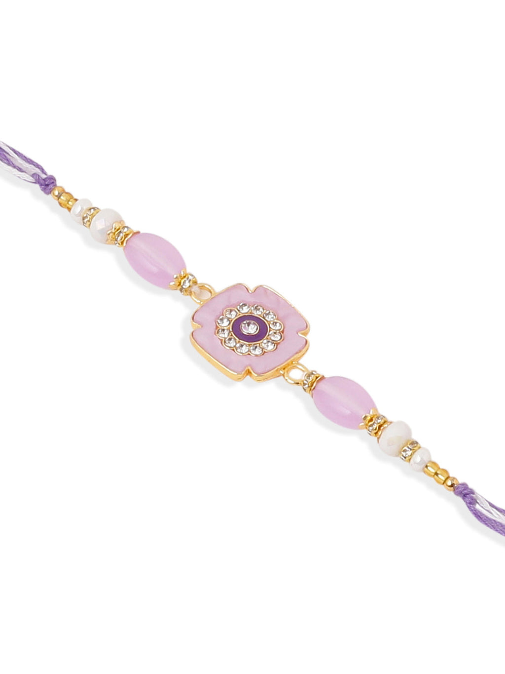 NVR Set of 2 Purple Artificial Stones & Beads Floral Design Thread Bhaiya Bhabhi Rakhi Combo | Grocsy