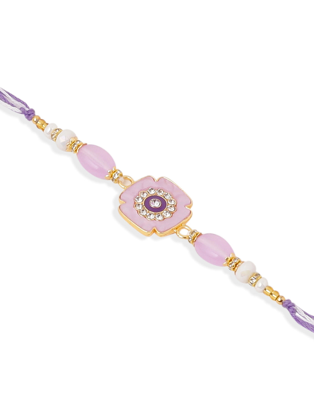 NVR Set of 2 Purple Artificial Stones & Beads Floral Design Thread Bhaiya Bhabhi Rakhi Combo | Grocsy