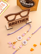 NVR Set of 2 Purple Artificial Stones & Beads Floral Design Thread Bhaiya Bhabhi Rakhi Combo | Grocsy