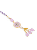 NVR Set of 2 Purple Artificial Stones & Beads Floral Design Thread Bhaiya Bhabhi Rakhi with Roli Chawal Chandan & Mishri | Grocsy