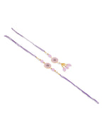 NVR Set of 2 Purple Artificial Stones & Beads Floral Design Thread Bhaiya Bhabhi Rakhi with Roli Chawal Chandan & Mishri | Grocsy