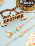 NVR Set of 2 Multicolor Artificial Beads Traditional Bhaiya Bhabhi Pair Rakhi Combo | Grocsy