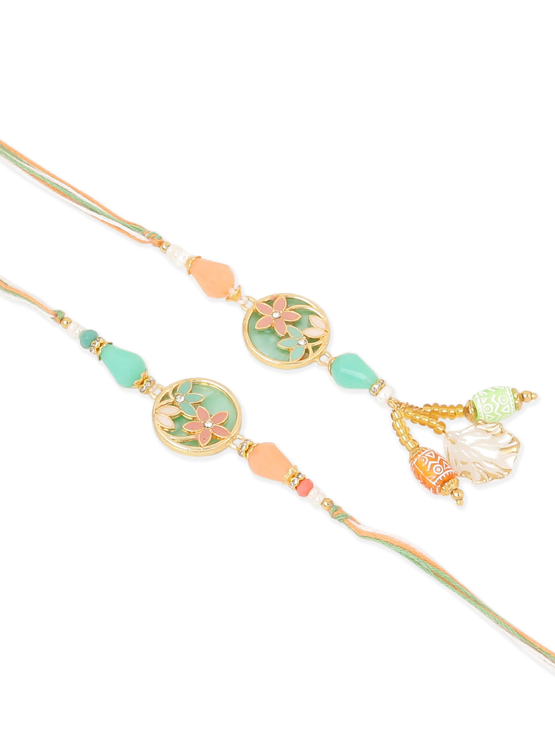 NVR Set of 2 Multicolor Artificial Beads Traditional Bhaiya Bhabhi Pair Rakhi Combo | Grocsy