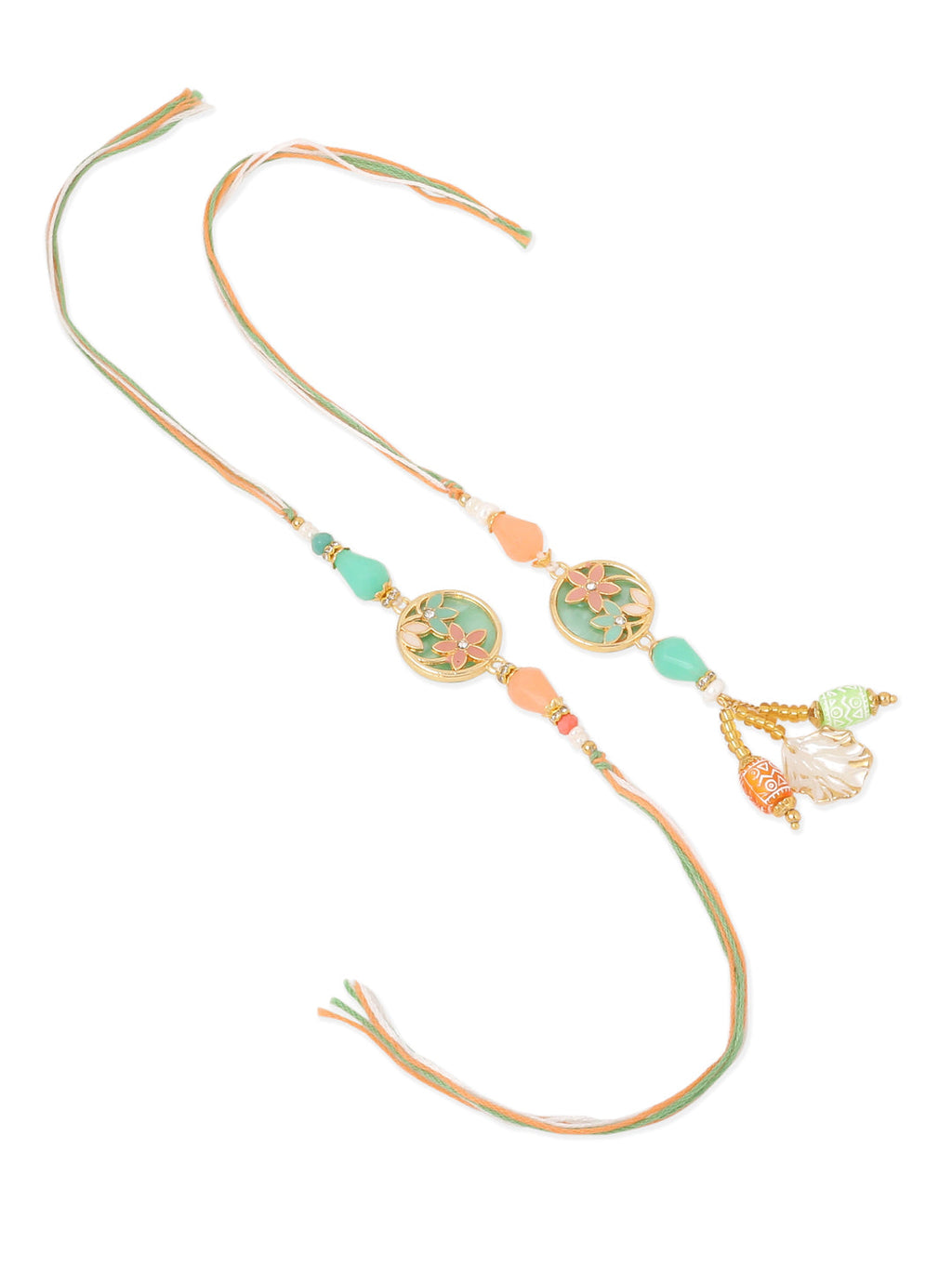 NVR Set of 2 Multicolor Artificial Beads Traditional Bhaiya Bhabhi Pair Rakhi Combo | Grocsy