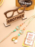 NVR Set of 2 Multicolor Artificial Beads Traditional Bhaiya Bhabhi Pair Rakhi Combo | Grocsy