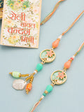 NVR Set of 2 Multicolor Artificial Beads Traditional Bhaiya Bhabhi Pair Rakhi Set with Roli Chawal Chandan & Mishri | Grocsy