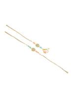 NVR Set of 2 Multicolor Artificial Beads Traditional Bhaiya Bhabhi Pair Rakhi Set with Roli Chawal Chandan & Mishri | Grocsy