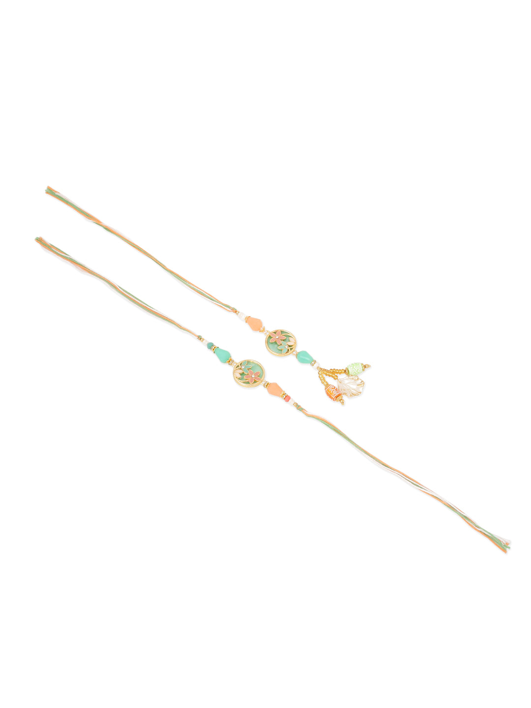 NVR Set of 2 Multicolor Artificial Beads Traditional Bhaiya Bhabhi Pair Rakhi Set with Roli Chawal Chandan & Mishri | Grocsy