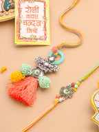 NVR Set of 2 Artificial Beads Traditional Bhaiya Bhabhi Pair Rakhi Set with Roli Chawal Chandan & Mishri | Grocsy