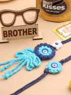 NVR Set of 2 Blue Evil Eye Floral Style Bhaiya Bhabhi Rakhi Set, Combo for Rakshabandhan | Grocsy