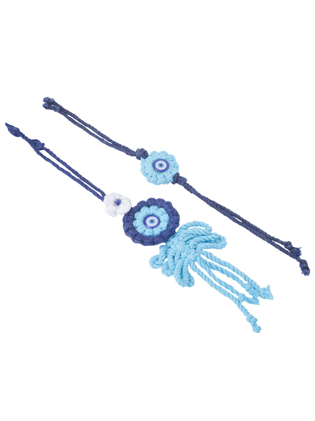 NVR Set of 2 Blue Evil Eye Floral Bhaiya Bhabhi Rakhi With Roli Chawal Chandan & Mishri | Grocsy