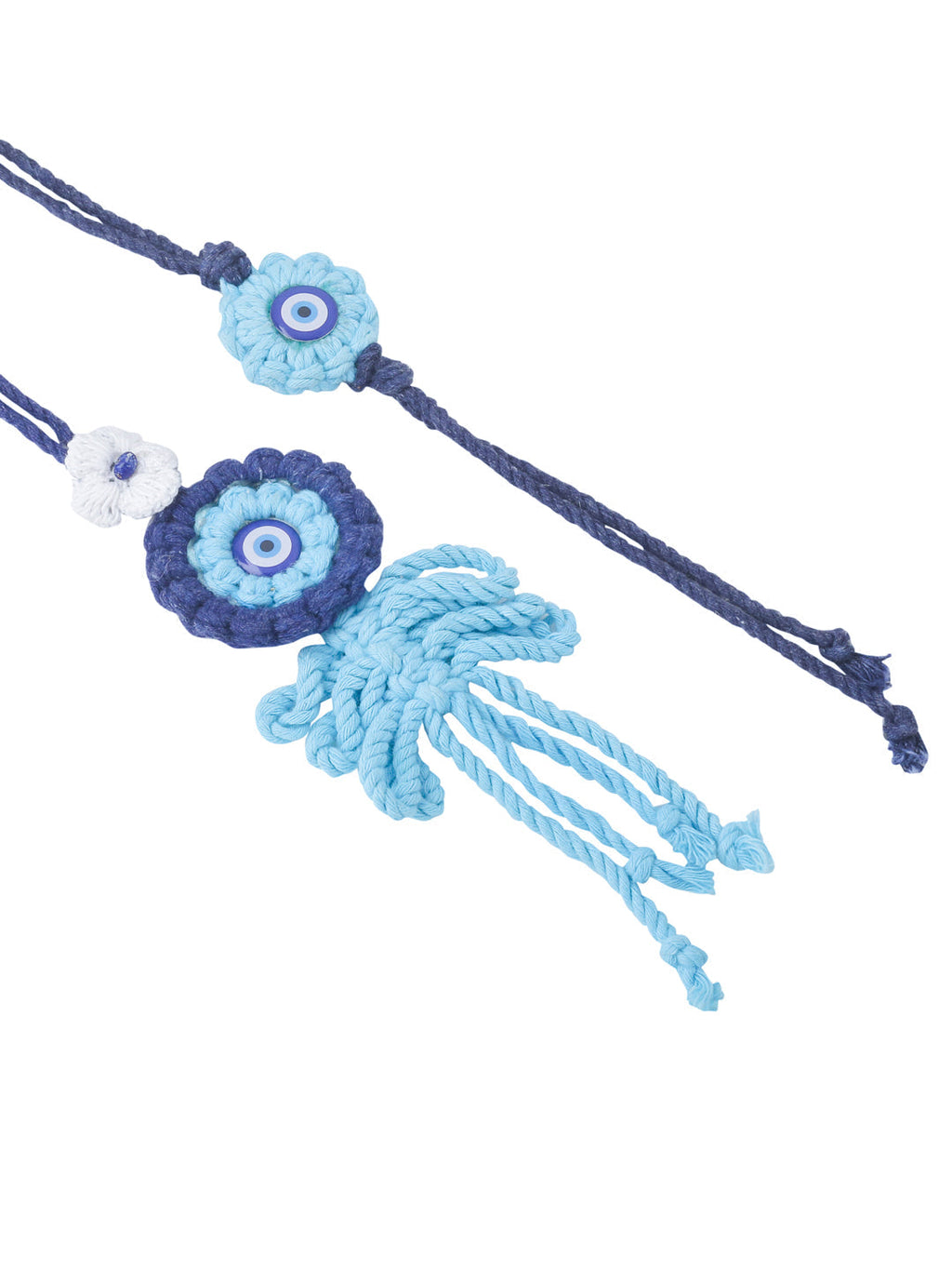 NVR Set of 2 Blue Evil Eye Floral Bhaiya Bhabhi Rakhi With Roli Chawal Chandan & Mishri | Grocsy