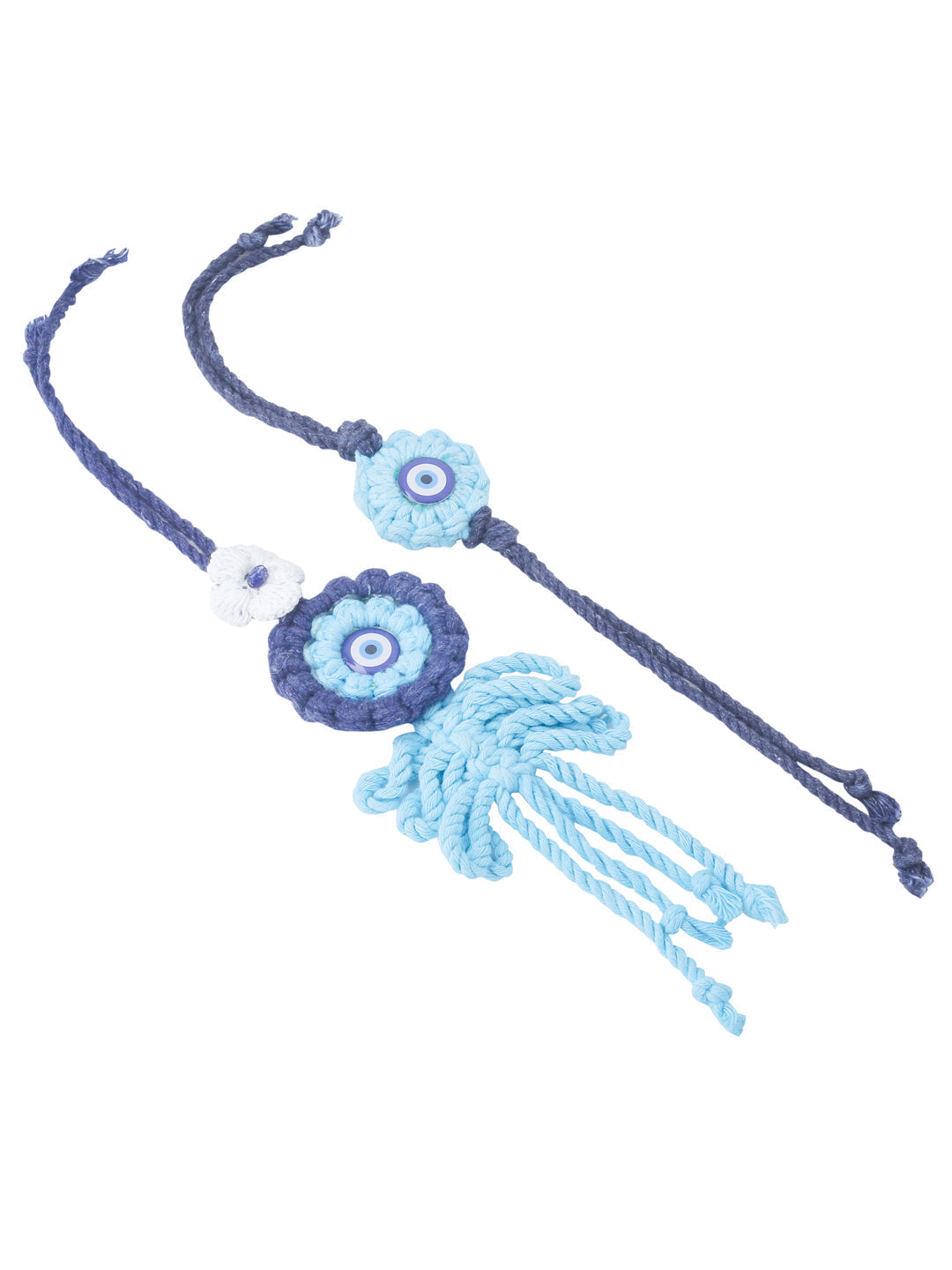 NVR Set of 2 Blue Evil Eye Floral Bhaiya Bhabhi Rakhi With Roli Chawal Chandan & Mishri | Grocsy