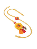NVR Set of 2 Yellow Sea Shell Round Floral Design Bhaiya Bhabhi Rakhi Combo | Grocsy
