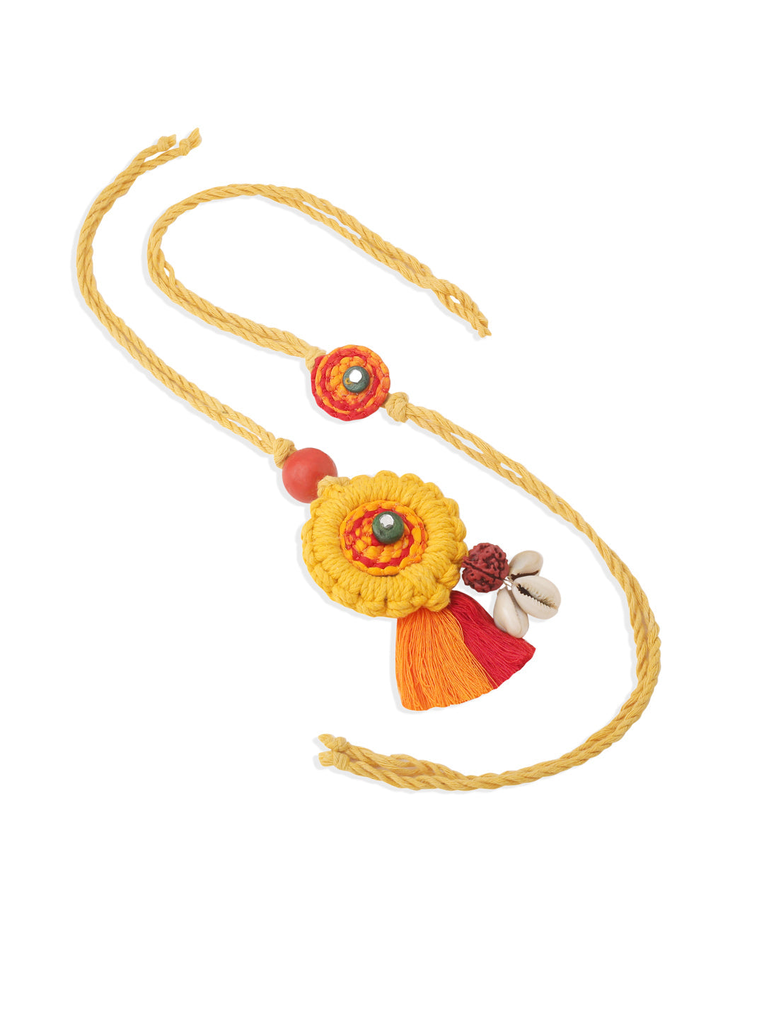 NVR Set of 2 Yellow Sea Shell Round Floral Design Bhaiya Bhabhi Rakhi Combo | Grocsy