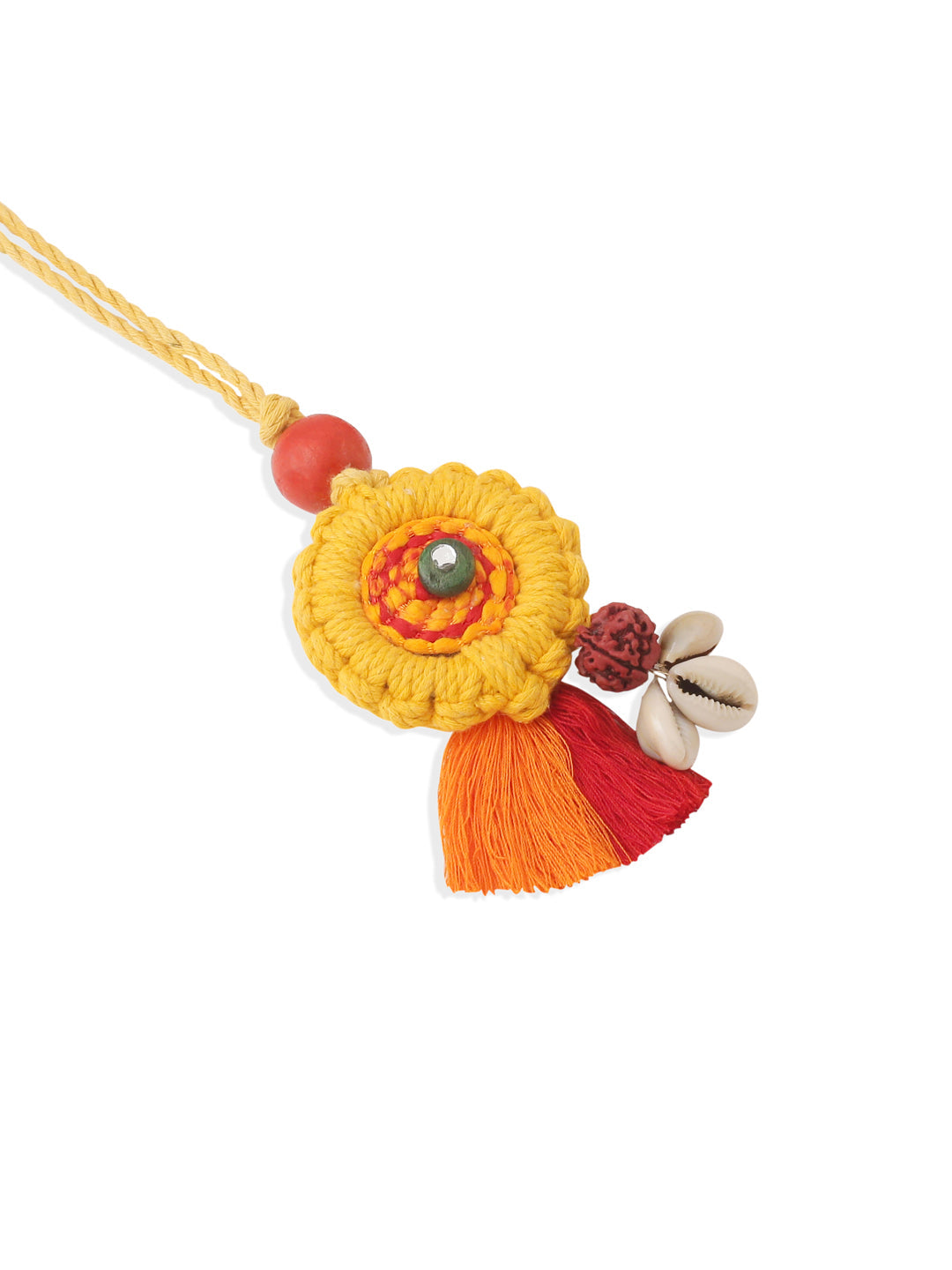 NVR Set of 2 Yellow Sea Shell Round Floral Design Bhaiya Bhabhi Rakhi Combo | Grocsy