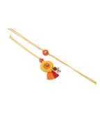NVR Set of 2 Yellow Sea Shell Round Floral Design Bhaiya Bhabhi Rakhi Combo | Grocsy