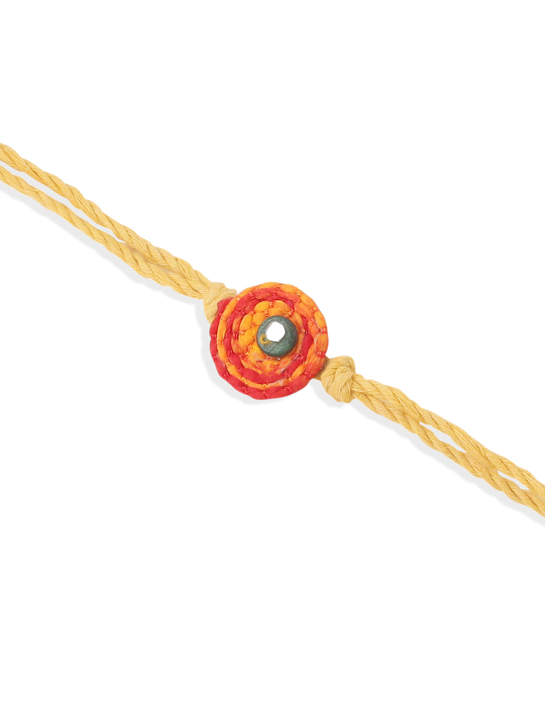 NVR Set of 2 Yellow Sea Shell Round Floral Design Bhaiya Bhabhi Rakhi with Roli Chawal Chandan & Mishri | Grocsy