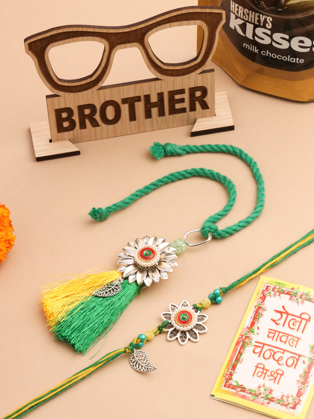 NVR Set of 2 Green Pearls Bhaiya Bhabhi Thread Rakhi, Combo for Rakshabandhan | Grocsy