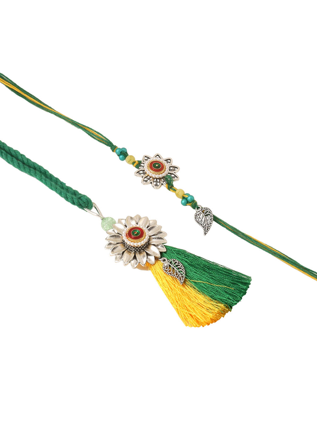 NVR Set of 2 Green Pearls Bhaiya Bhabhi Thread Rakhi, Combo for Rakshabandhan | Grocsy