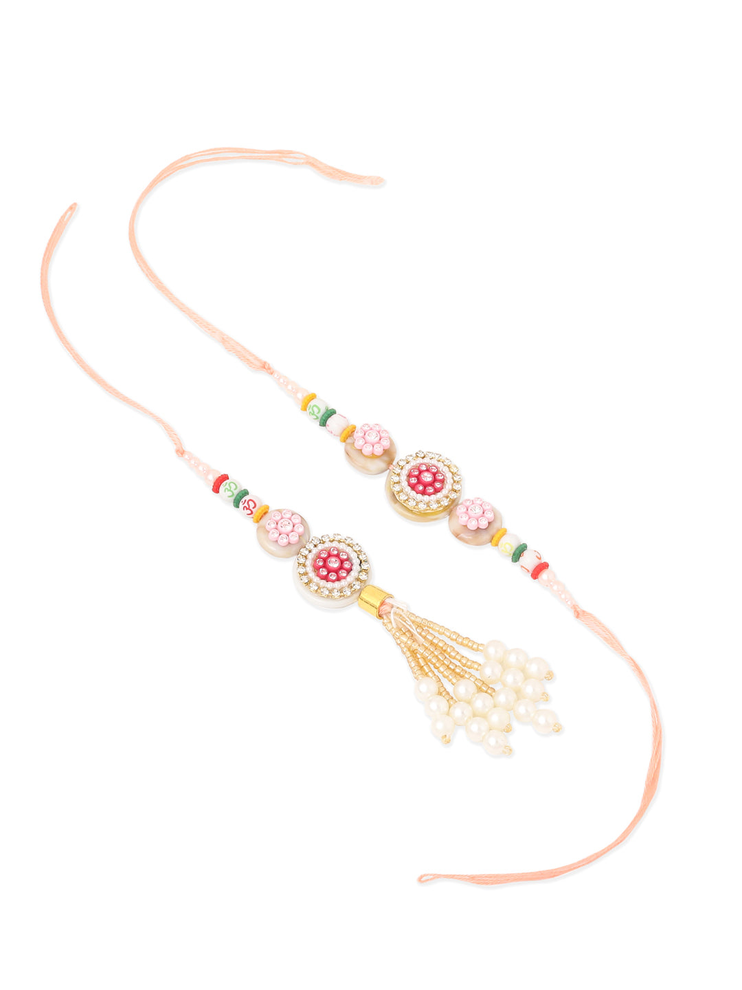 NVR Set of 2 Multicolor Artificial Stones & Beads Round Floral Bhaiya Bhabhi Rakhi Combo | Grocsy