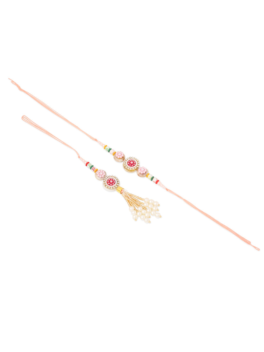 NVR Set of 2 Multicolor Artificial Stones & Beads Round Floral Bhaiya Bhabhi Rakhi Combo | Grocsy