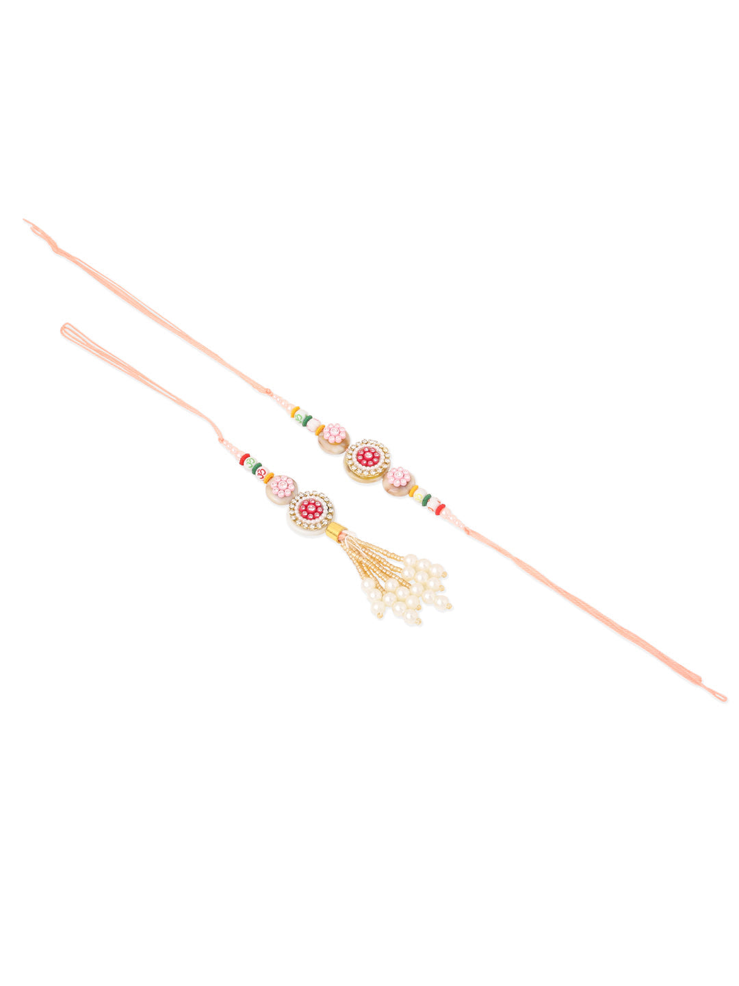 NVR Set of 2 Multicolor Artificial Stones & Beads Round Floral Bhaiya Bhabhi Rakhi Combo | Grocsy